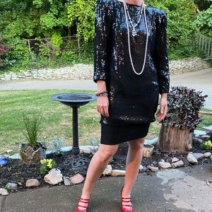 vintage black sequins formal cocktail dress